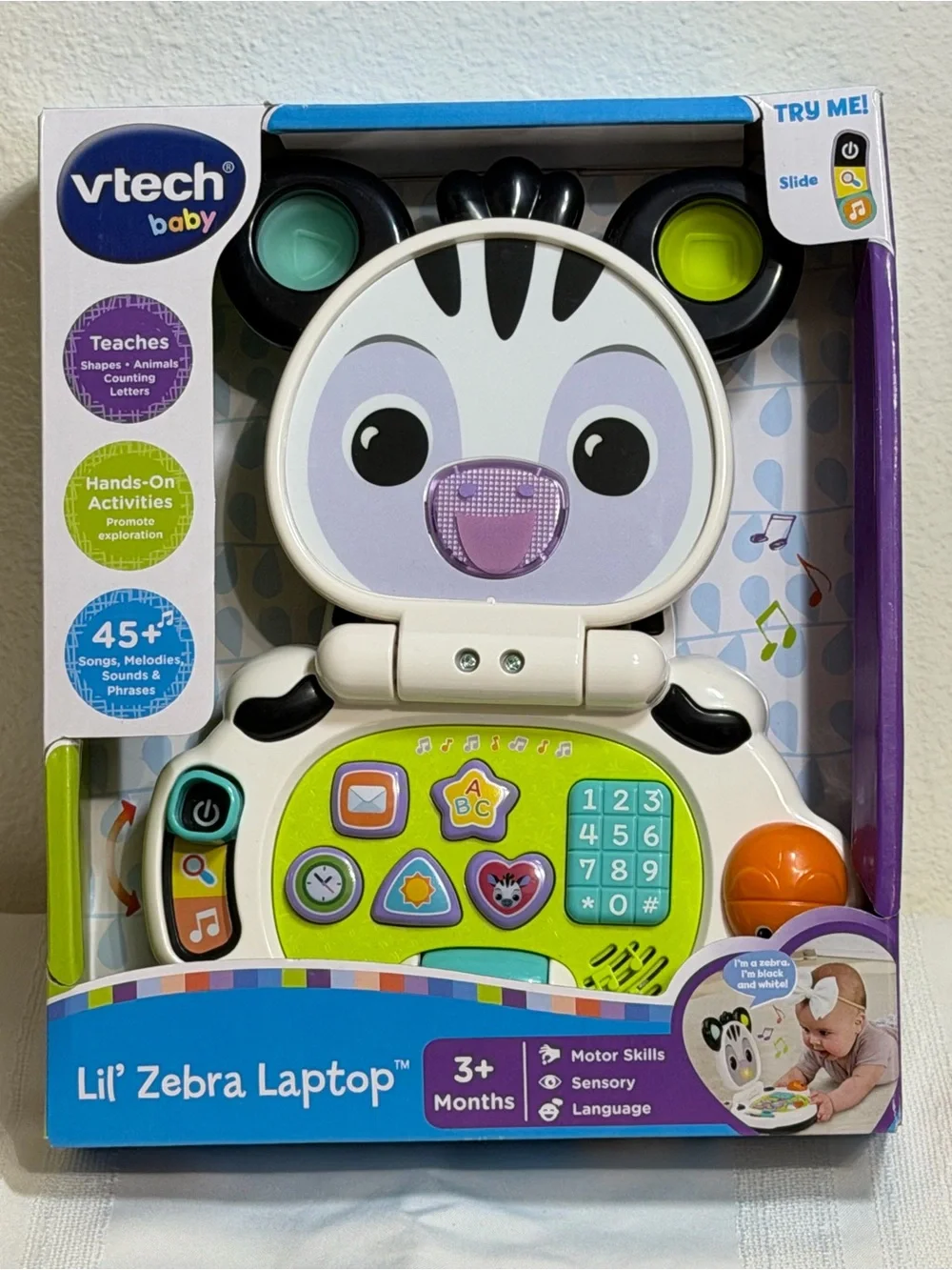 New VTech Baby Lil' Zebra Electronic Laptop Lights & Sounds Learning Toy Zoo